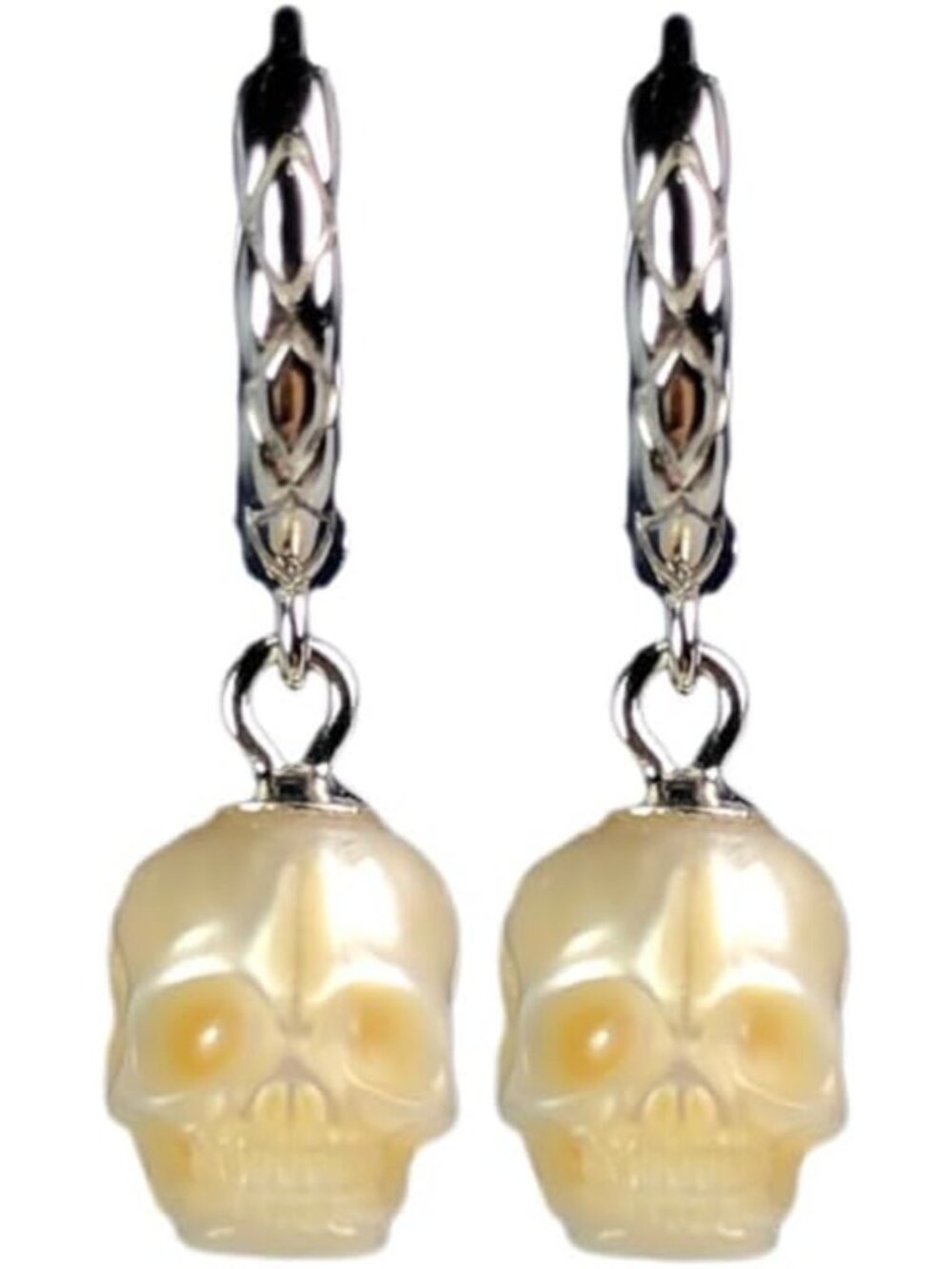 Gothic Freshwater Pearl Skull Earrings - Handmade Unique Jewelry for Women
